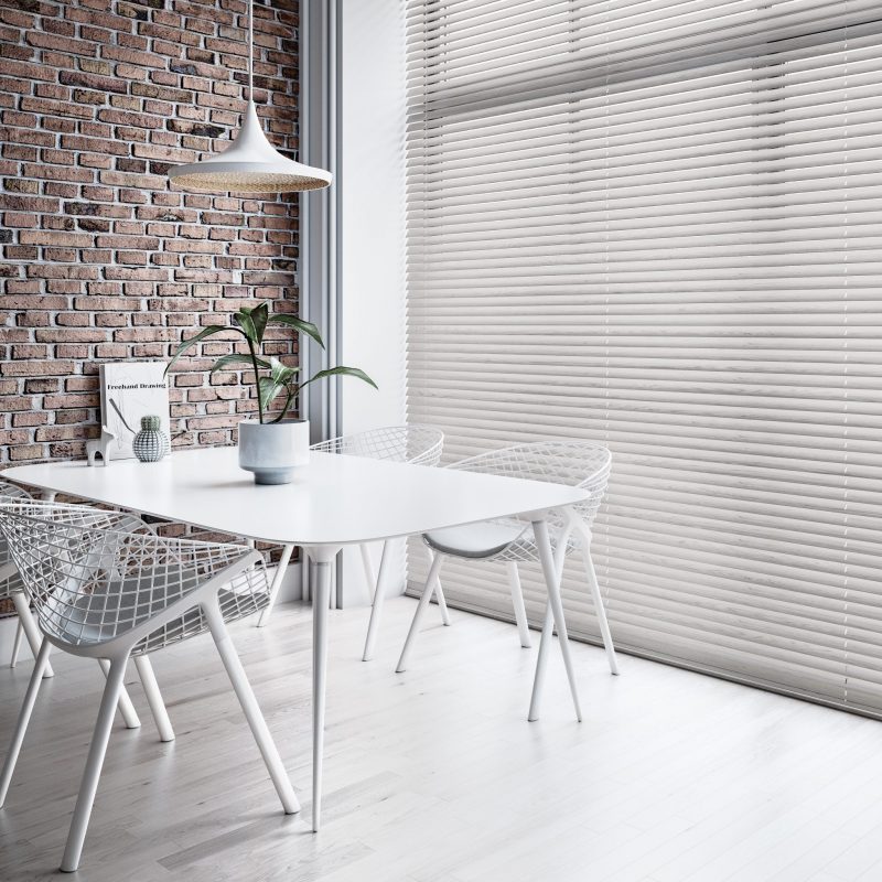 white faux wood blinds
