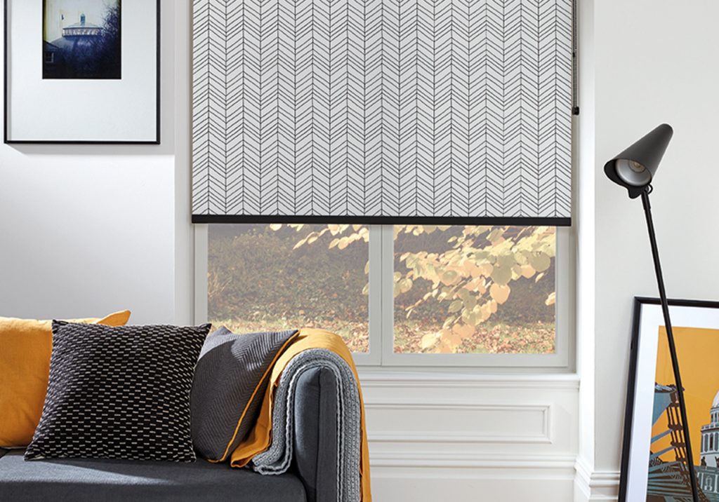 modern living room with roller blind