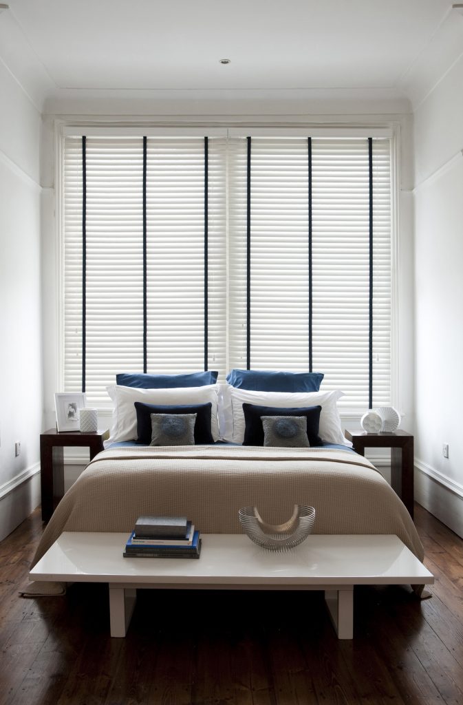 Style Advice for your Bedroom Sunwood true 50mm faux wood blinds with herringbone Jet tapes
