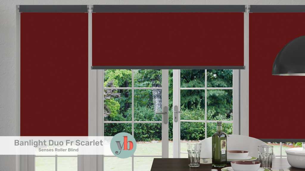 Our Banlight Duo FR scarlet roller blind is made from a blackout material making it energy efficient